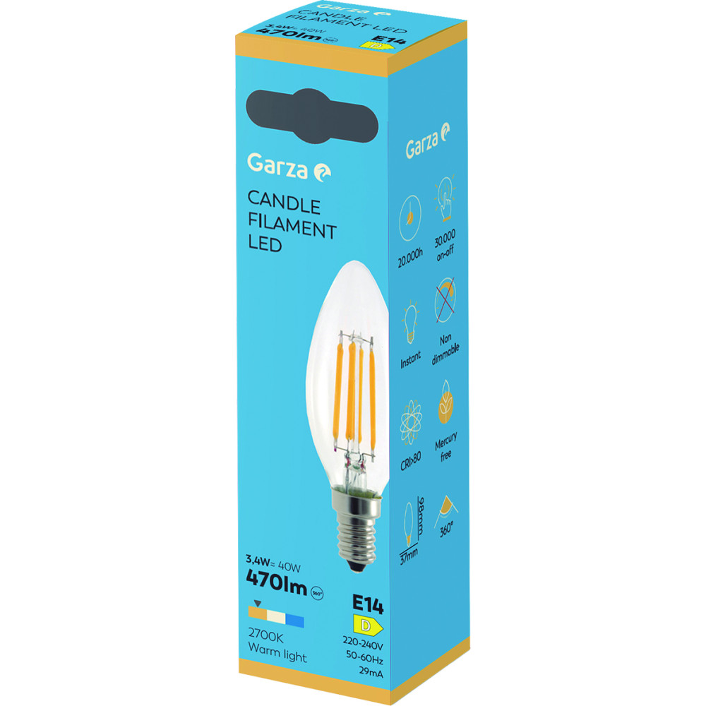 Bombilla led filamento vela E14/3,4w