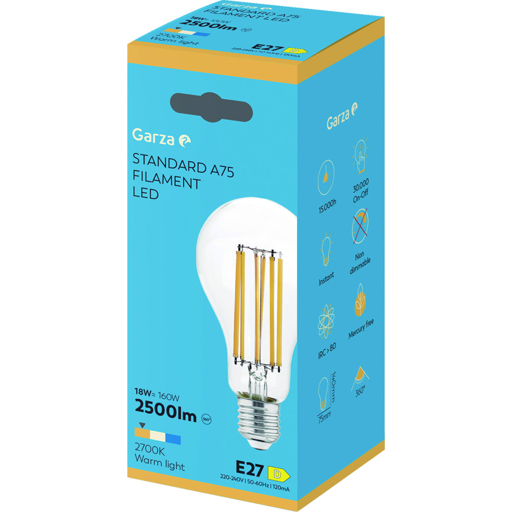 Bombilla led filamento estándar E27/18w